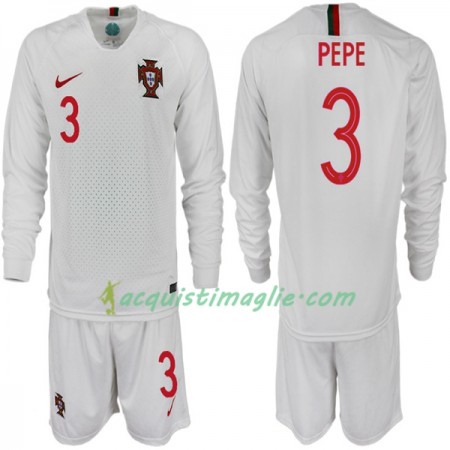 Divisa di Calcio Portogallo PEPE 3 Bambino Trasferta Mondiali 2018 Manica Lunga